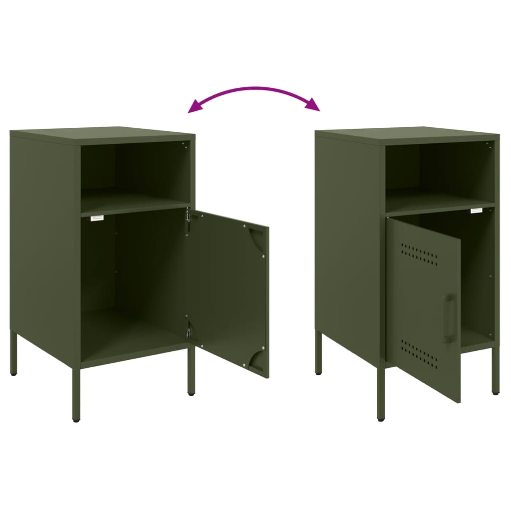 vidaXL Bedside Cabinet |  Set of 2 | Olive Green | Cold-Rolled Steel | Medium