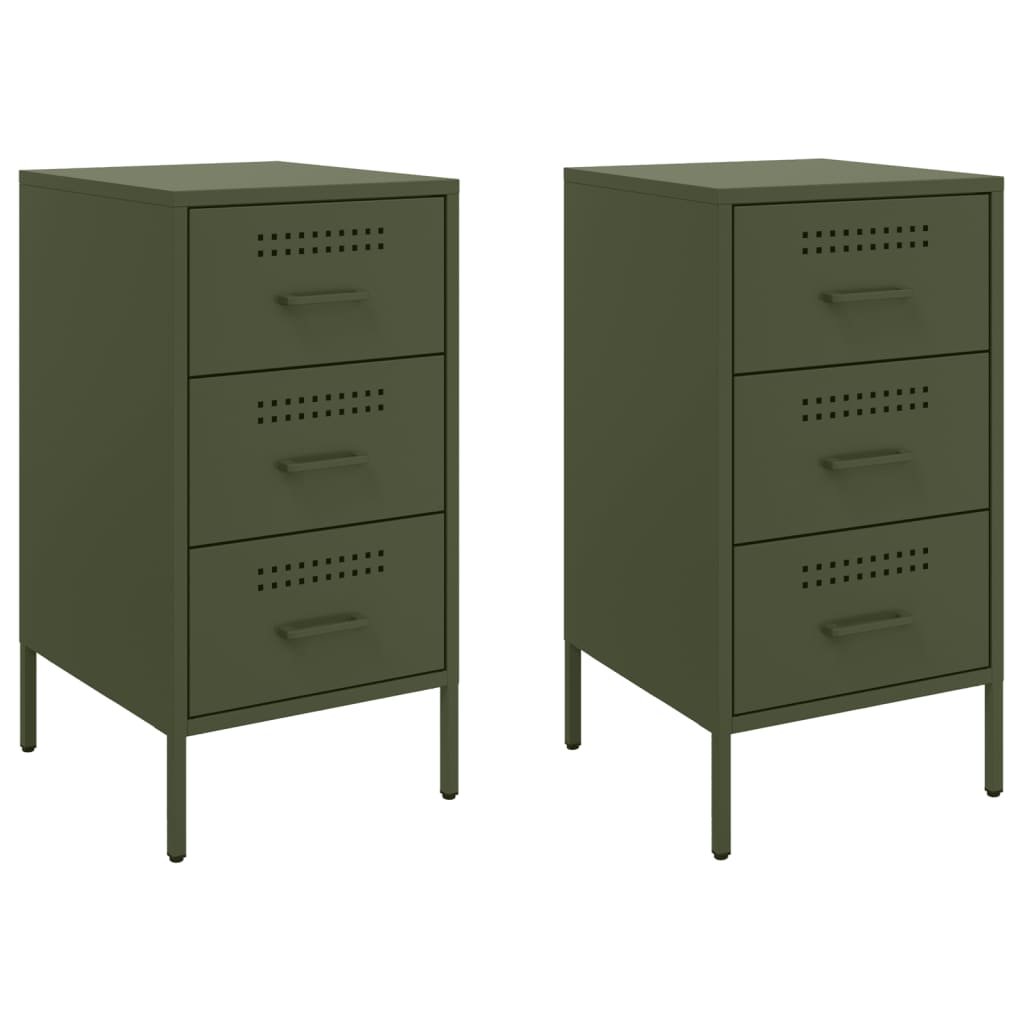 vidaXL Bedside Cabinets 2 pcs Olive Green 36x39x68 cm Steel