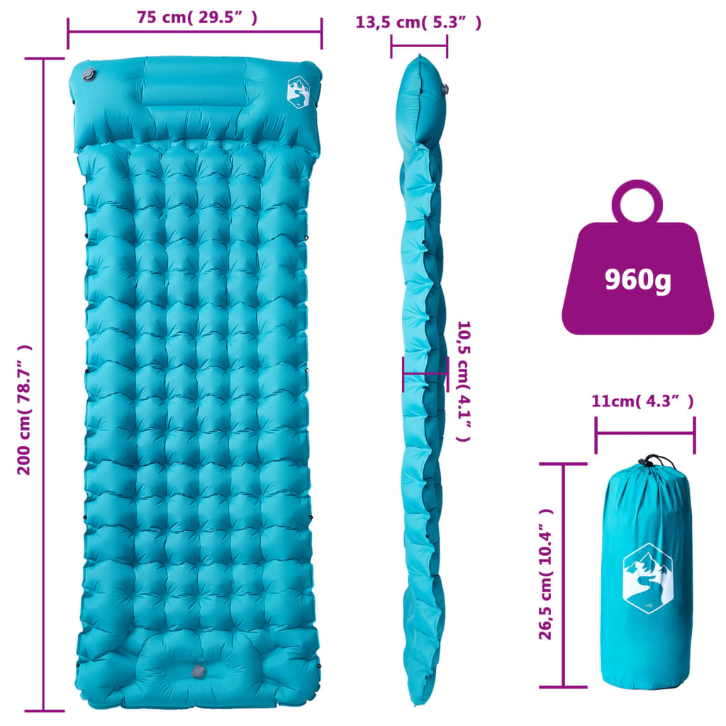 vidaXL Self Inflating Camping Mattress with Pillow 1-Person Blue