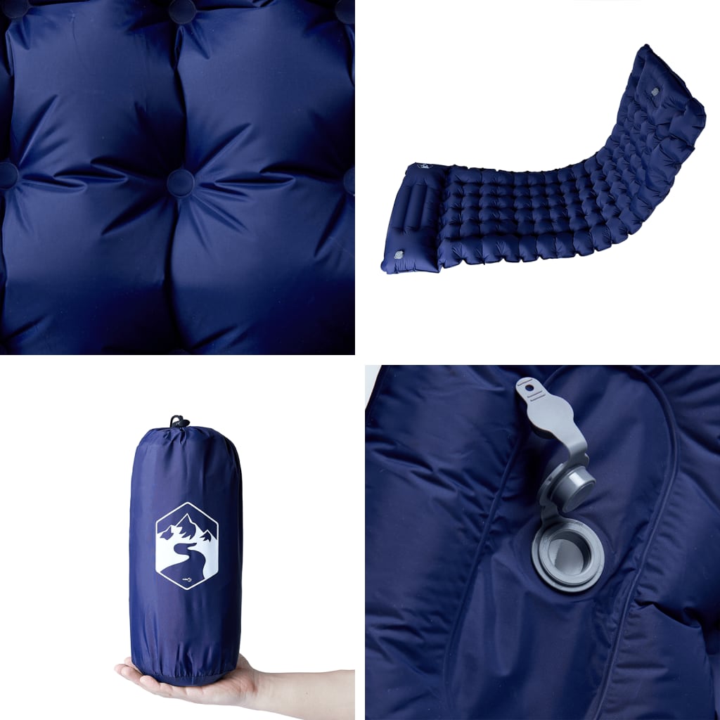vidaXL Self Inflating Camping Mattress with Pillow 1-Person Navy Blue
