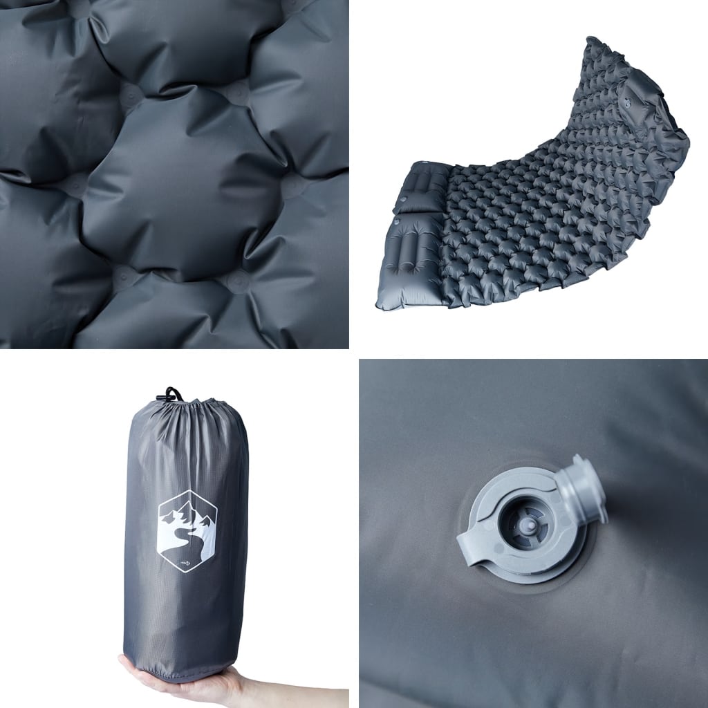 vidaXL Self Inflating Camping Mattress with Pillows 2-Person Grey