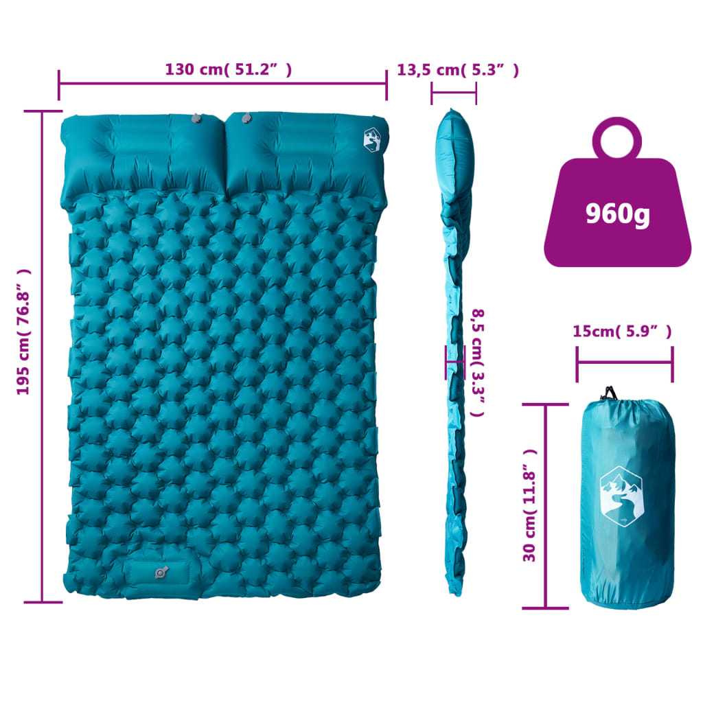 vidaXL Self Inflating Camping Mattress with Pillows 2-Person Blue