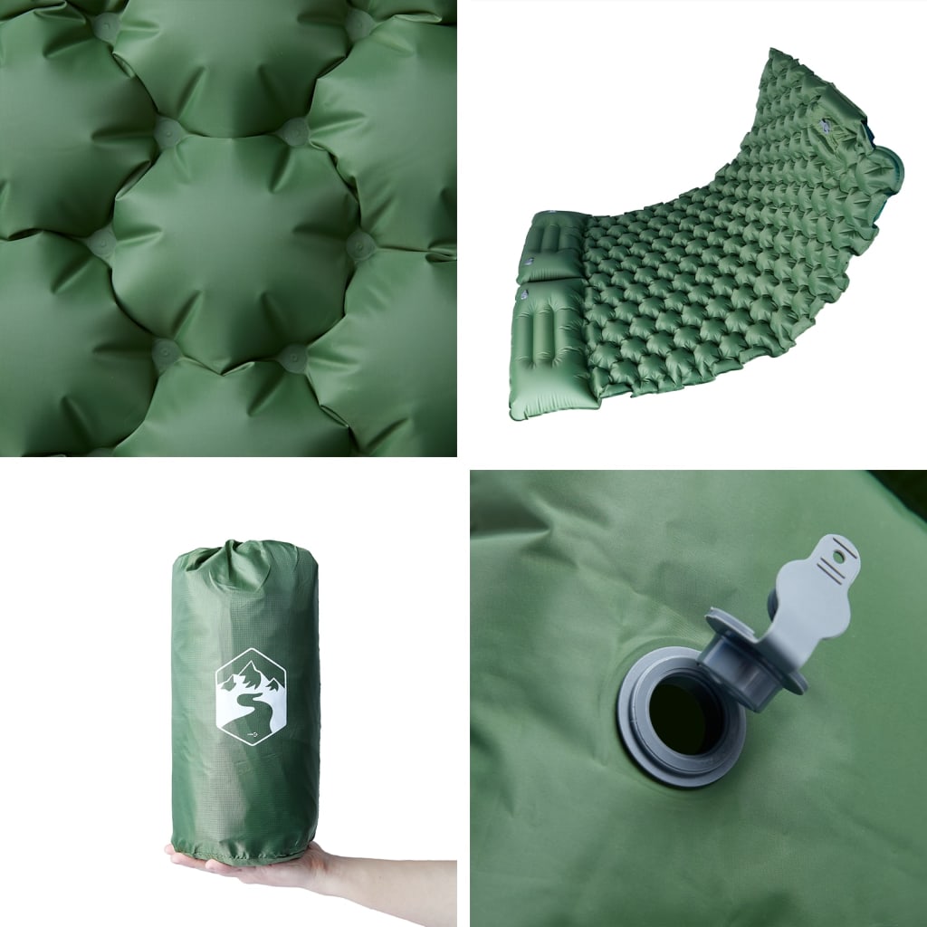 vidaXL Self Inflating Camping Mattress with Pillows 2-Person Green