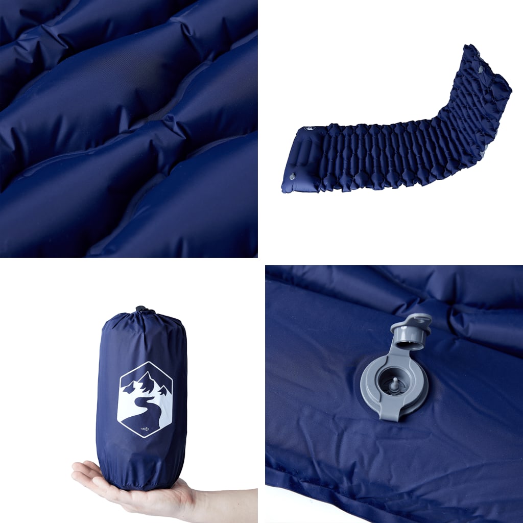 vidaXL Self Inflating Camping Mattress with Pillow 1-Person Navy Blue