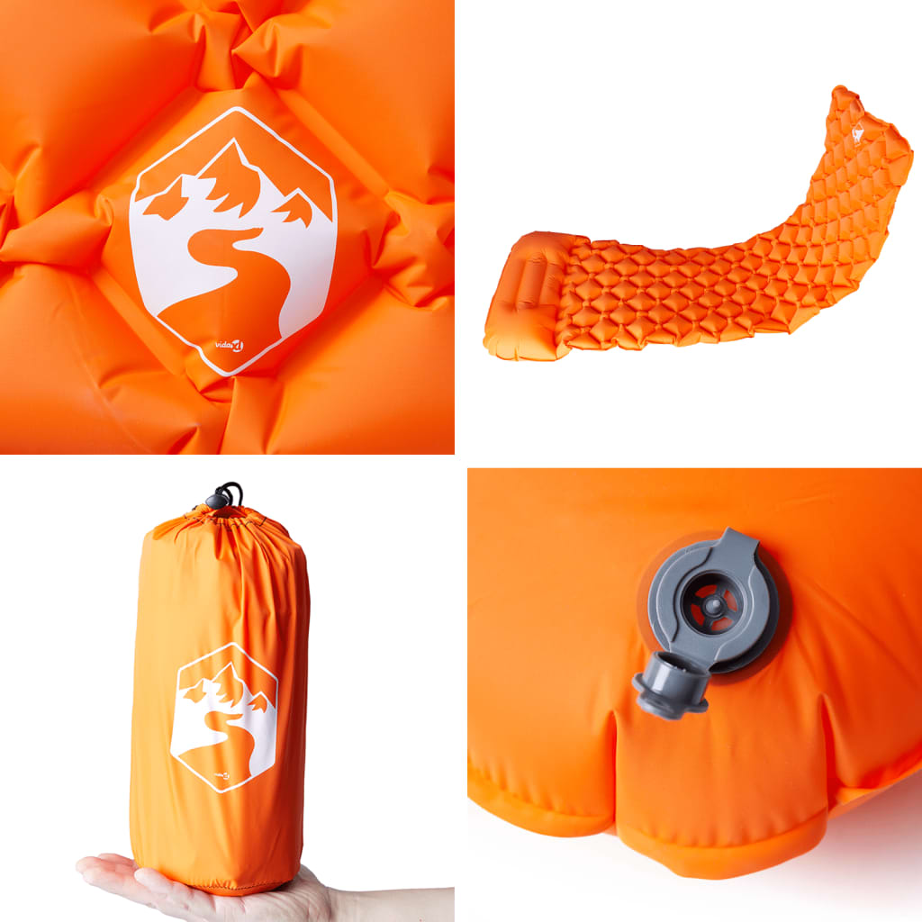 vidaXL Inflating Camping Mattress with Pillow 1-Person Orange