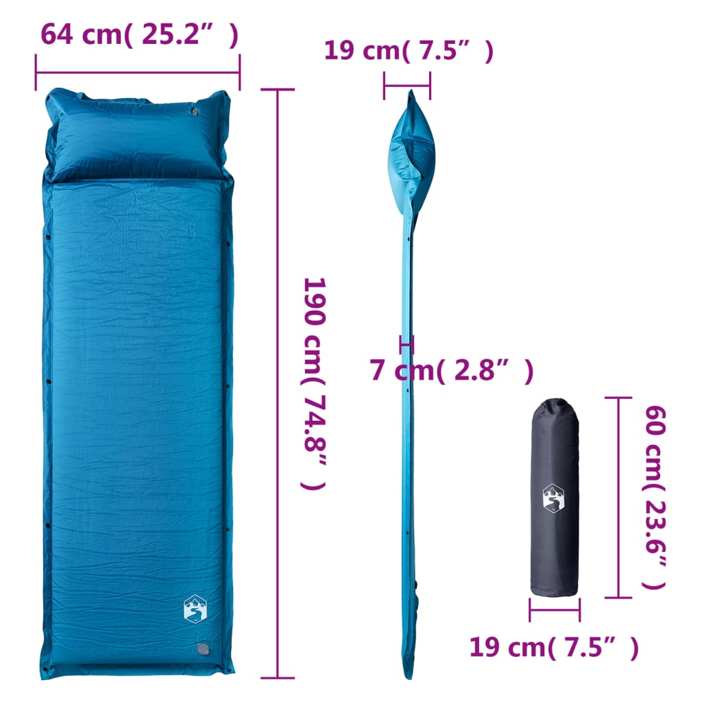 vidaXL Self Inflating Camping Mattress with Pillow 1-Person Turquoise