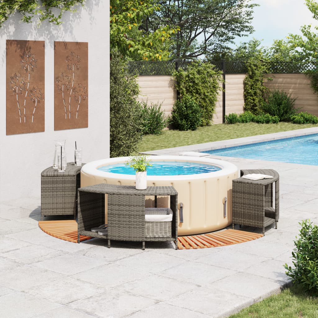 vidaXL Hot Tub Surround Grey Poly Rattan and Solid Wood Acacia