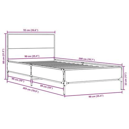 vidaXL Bed Frame without Mattress Black 90x200 cm