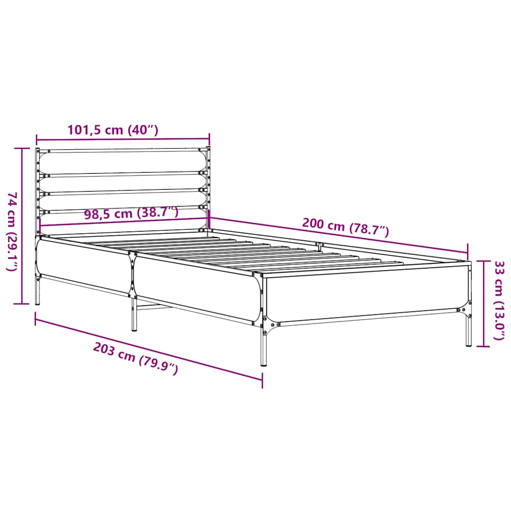 vidaXL Bed Frame without Mattress Black 100x200 cm