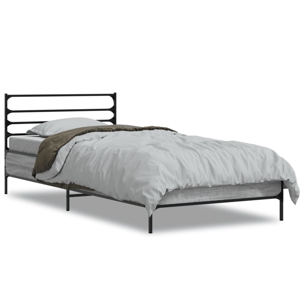 vidaXL Bed Frame | Grey Sonoma | Engineered wood, Metal, Plywood | Single
