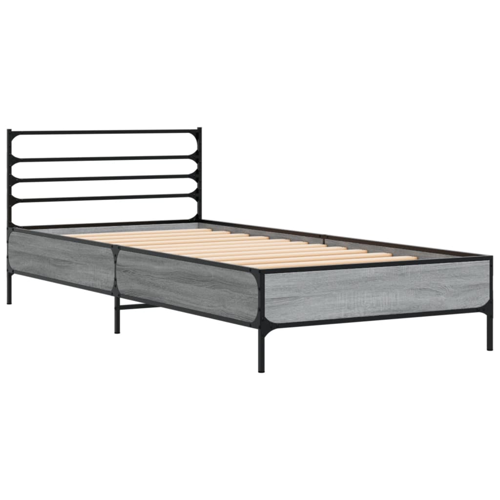 vidaXL Bed Frame | Grey Sonoma | Engineered wood, Metal, Plywood | Single