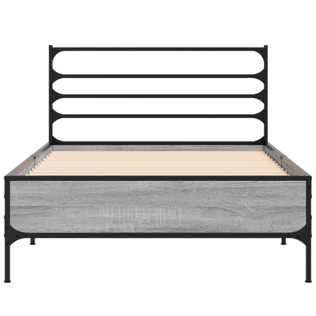 vidaXL Bed Frame | Grey Sonoma | Engineered wood, Metal, Plywood | Single
