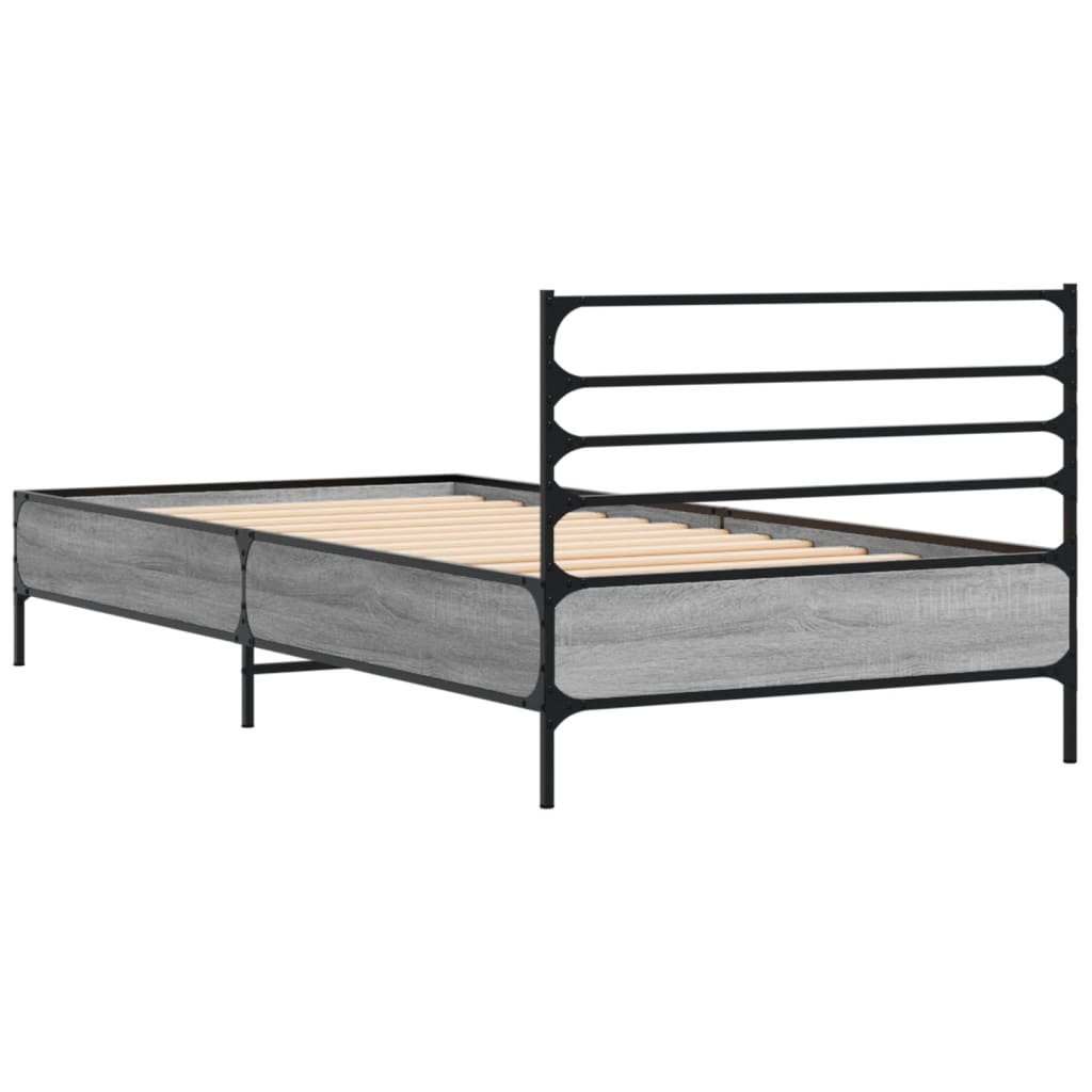 vidaXL Bed Frame | Grey Sonoma | Engineered wood, Metal, Plywood | Single
