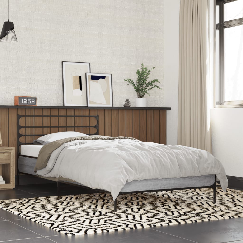 vidaXL Bed Frame | Grey Sonoma | Engineered wood, Metal, Plywood | Single