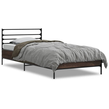 vidaXL Bed Frame | Brown Oak | Engineered wood, Metal | Single | Modern