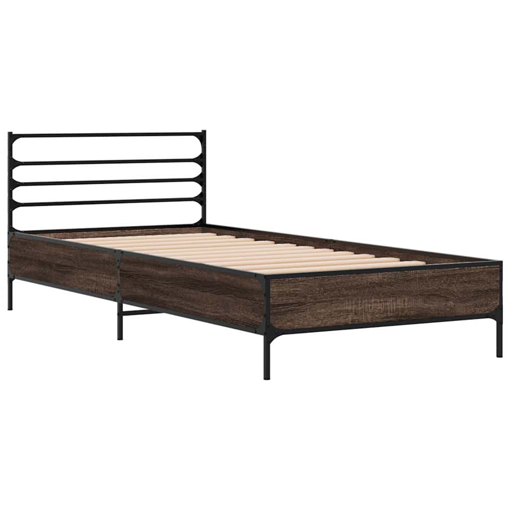 vidaXL Bed Frame | Brown Oak | Engineered wood, Metal | Single | Modern