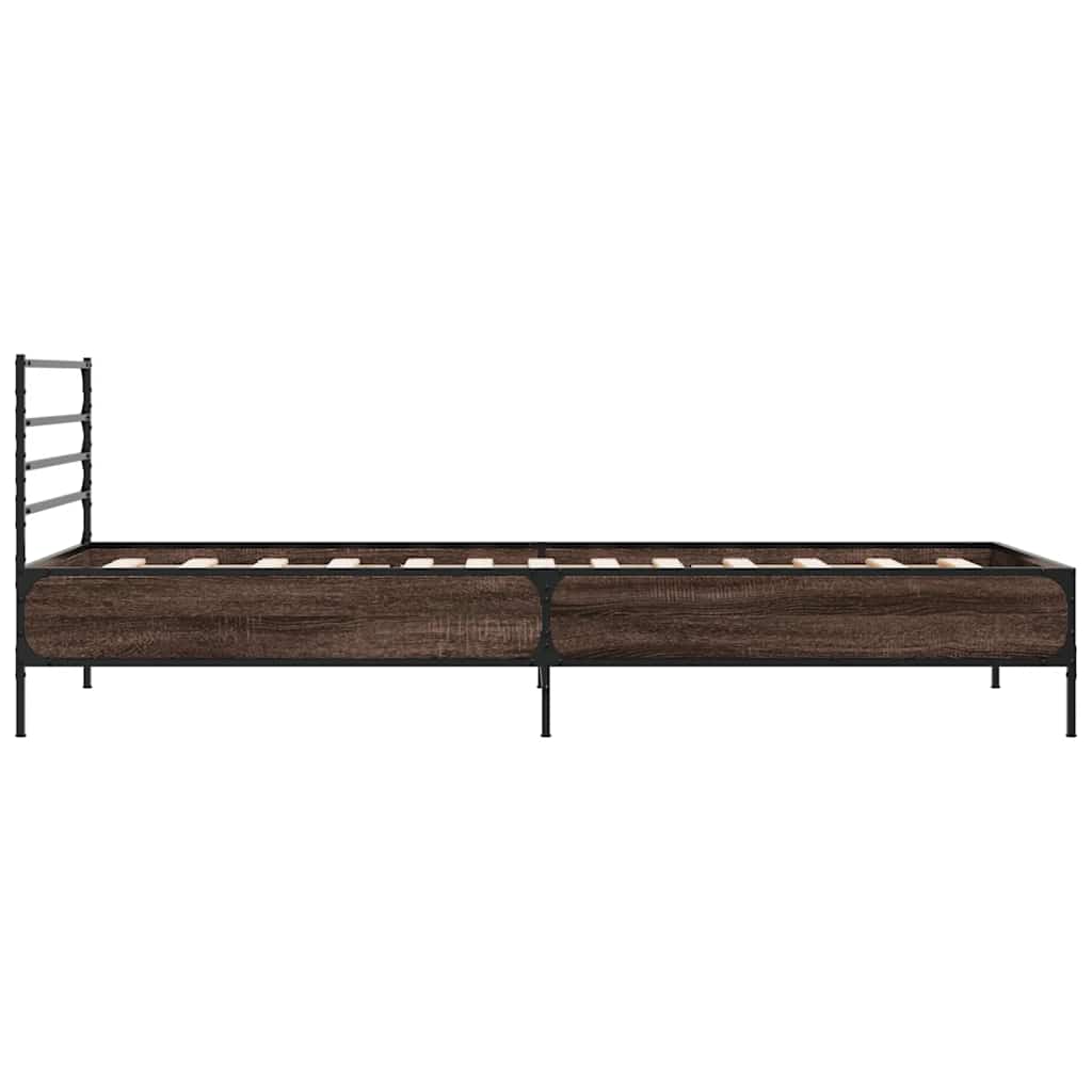 vidaXL Bed Frame | Brown Oak | Engineered wood, Metal | Single | Modern