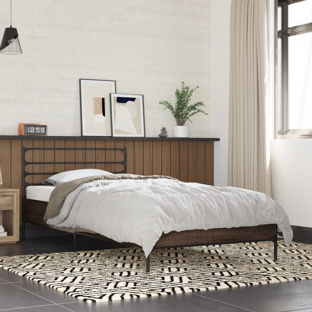 vidaXL Bed Frame | Brown Oak | Engineered wood, Metal | Small Single |  Durable