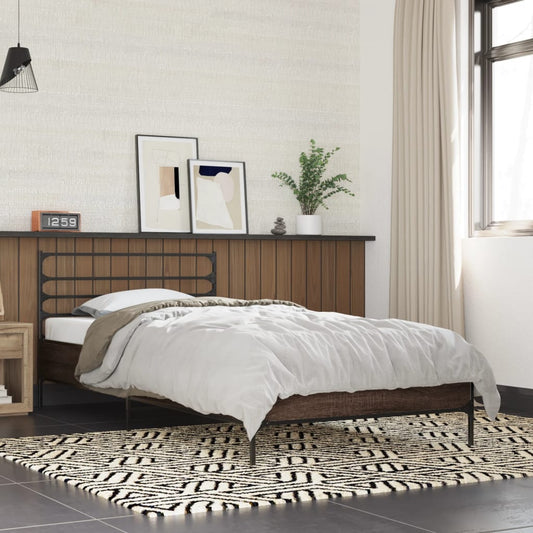 vidaXL Bed Frame | Brown Oak | Engineered wood, Metal | Small Single |  Durable