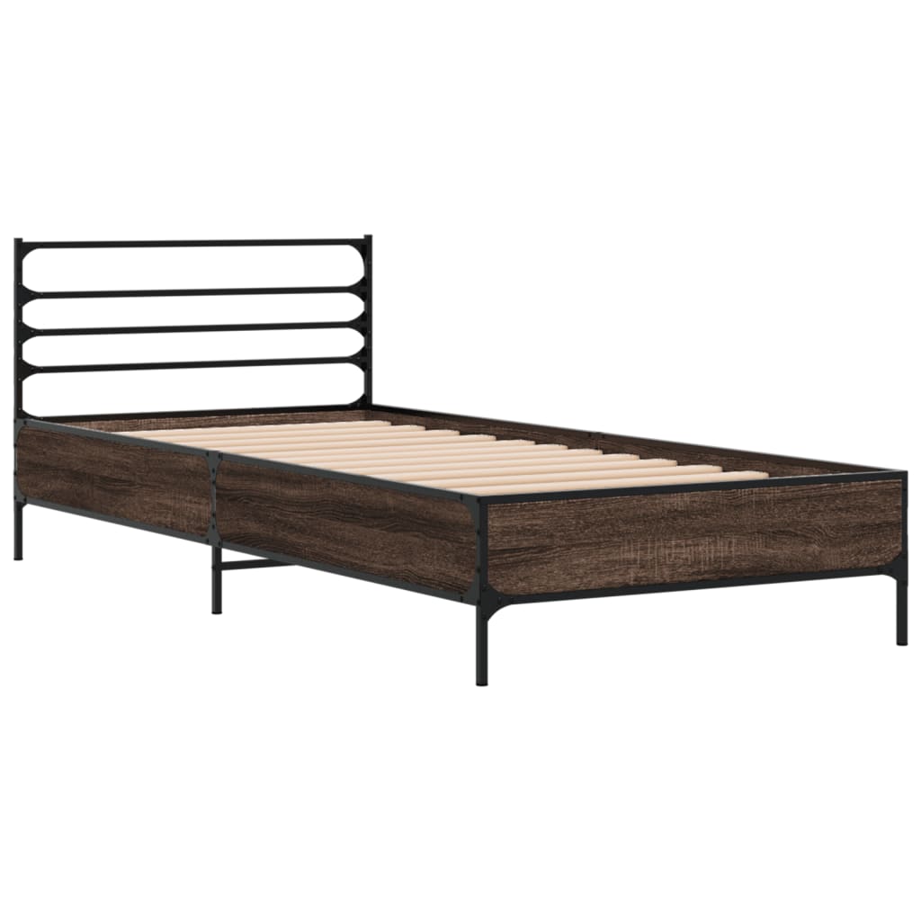 vidaXL Bed Frame | Brown Oak | Engineered wood with metal legs | Single