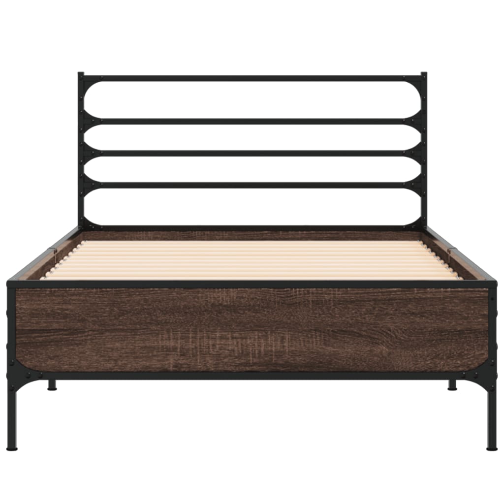 vidaXL Bed Frame | Brown Oak | Engineered wood with metal legs | Single
