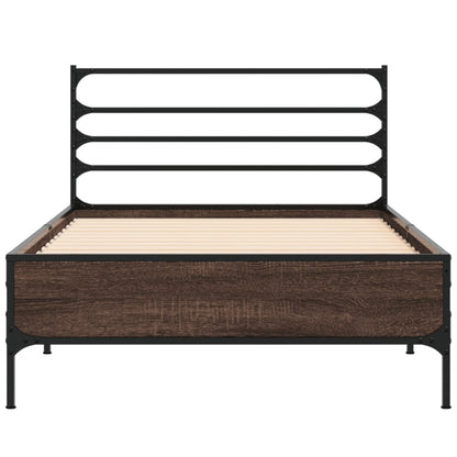 vidaXL Bed Frame | Brown Oak | Engineered wood with metal legs | Single