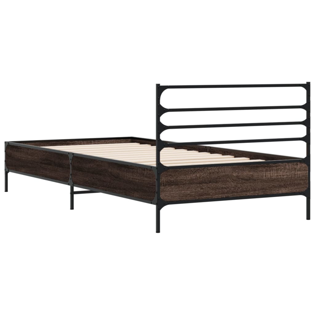 vidaXL Bed Frame | Brown Oak | Engineered wood with metal legs | Single