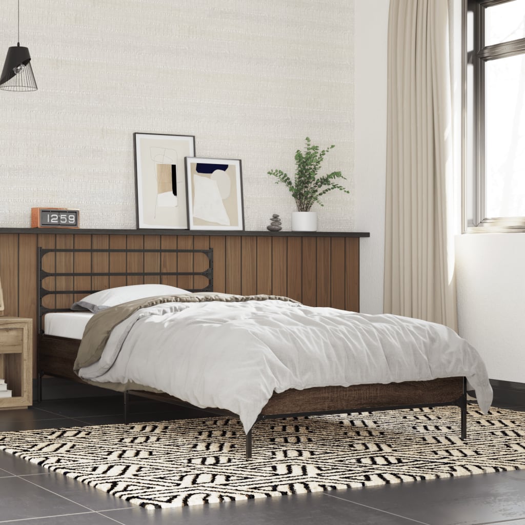vidaXL Bed Frame | Brown Oak | Engineered wood with metal legs | Single