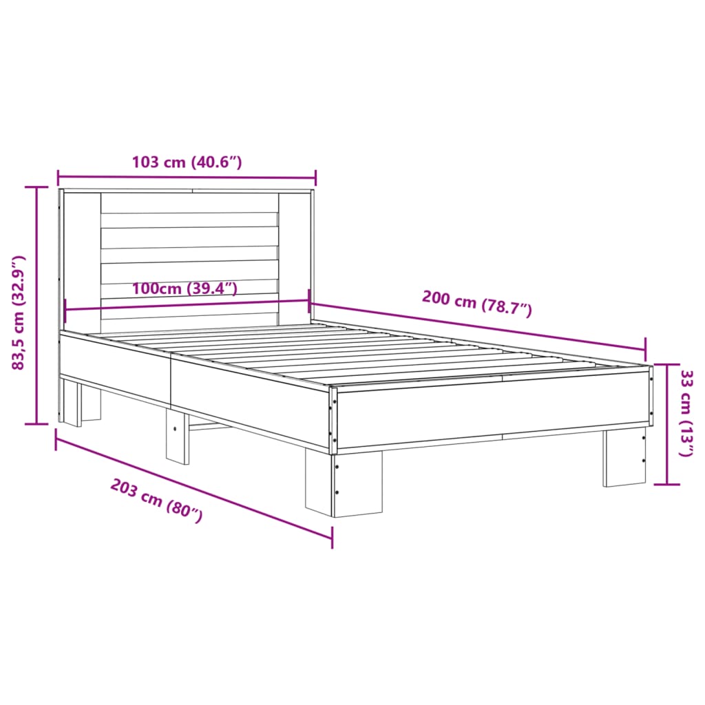 vidaXL Bed Frame | Grey Sonoma | Engineered wood, metal | Single