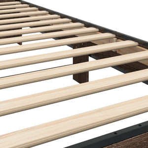 vidaXL Bed Frame Brown Oak 100x200 cm Engineered Wood and Metal