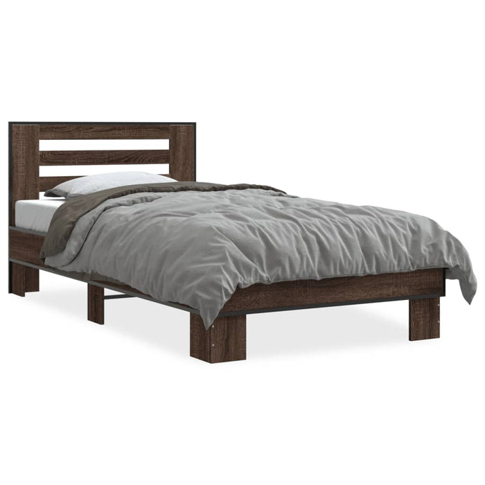 vidaXL Bed Frame Brown Oak 100x200 cm Engineered Wood and Metal