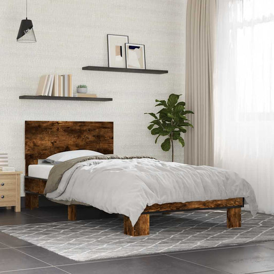 vidaXL Bed Frame | Smoked Oak | Engineered Wood, Metal | Single | Durable