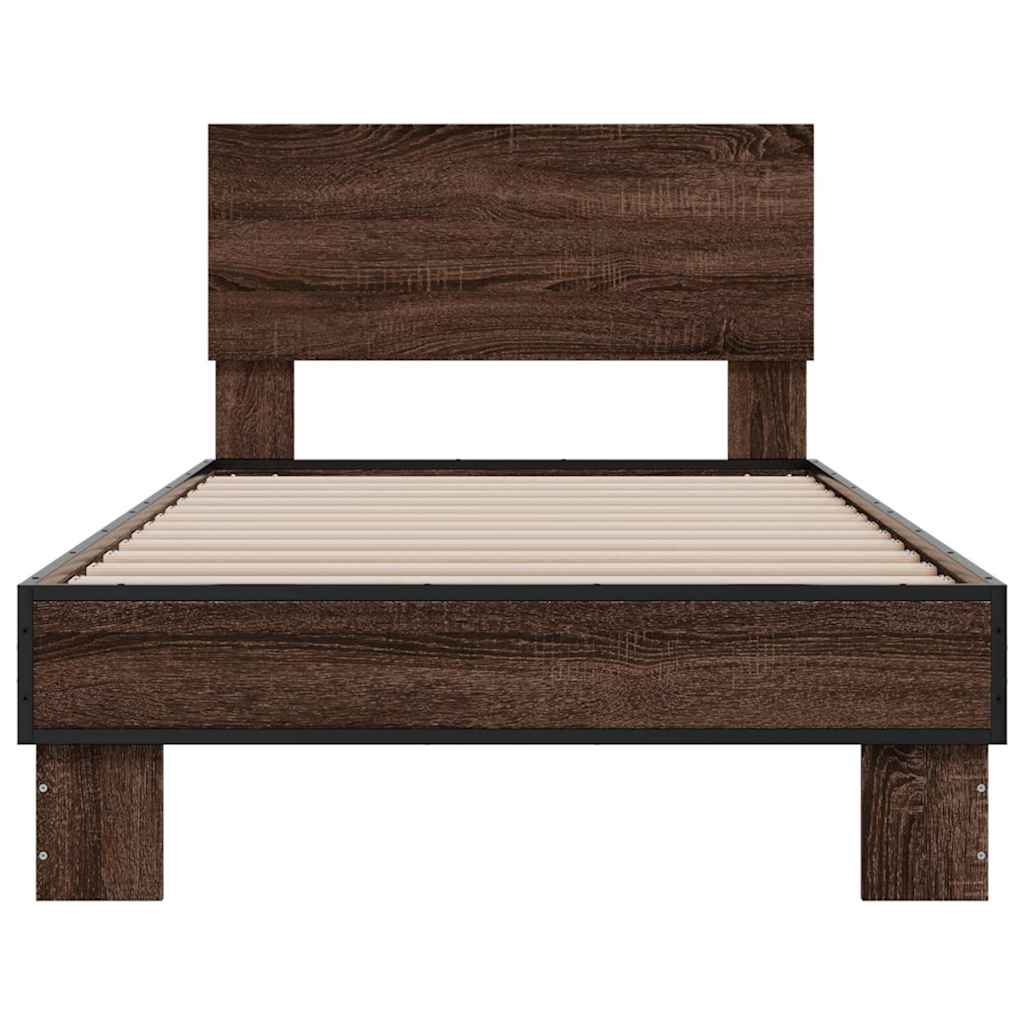 vidaXL Bed Frame | Brown oak | Engineered wood, metal, plywood | Single