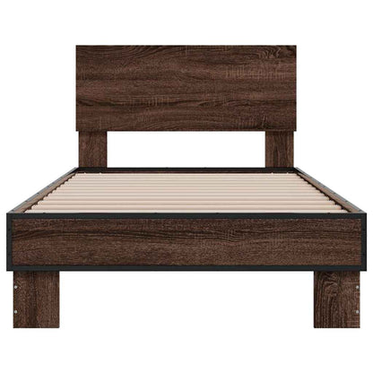 vidaXL Bed Frame | Brown oak | Engineered wood, metal, plywood | Single