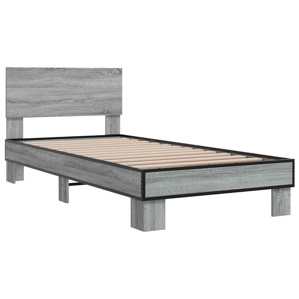 vidaXL Bed Frame | Grey Sonoma | Engineered Wood, Metal | Small Single | Durable