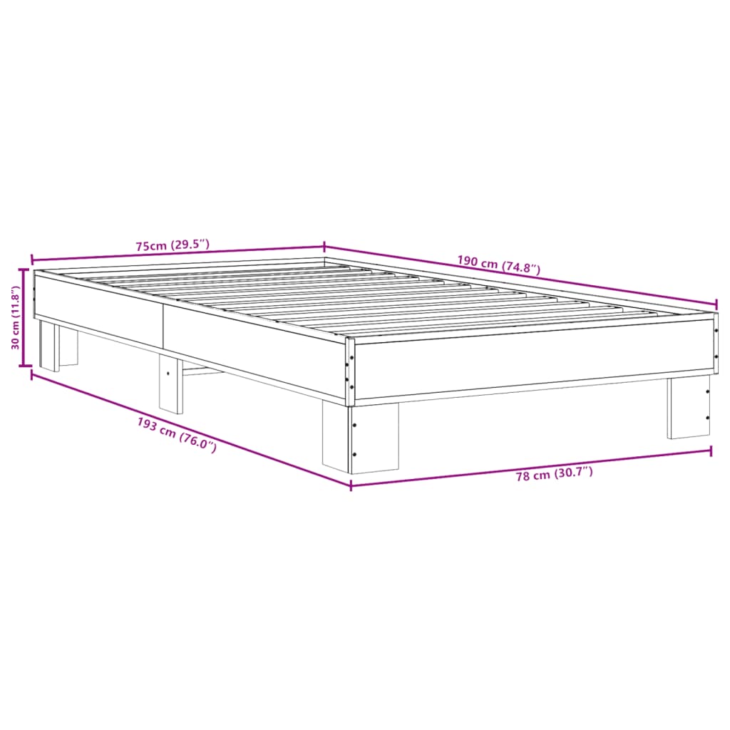 vidaXL Bed Frame without Mattress Sonoma Oak 75x190 cm Small Single