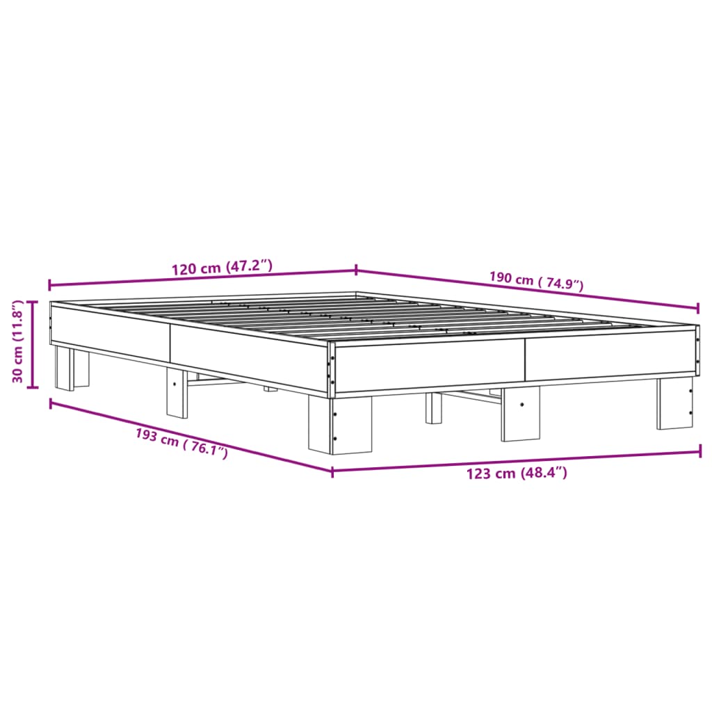 vidaXL Bed Frame without Mattress Sonoma Oak 120x190 cm Small Double