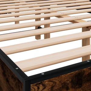 vidaXL Bed Frame Smoked Oak 135x190 cm Double Engineered Wood and Metal