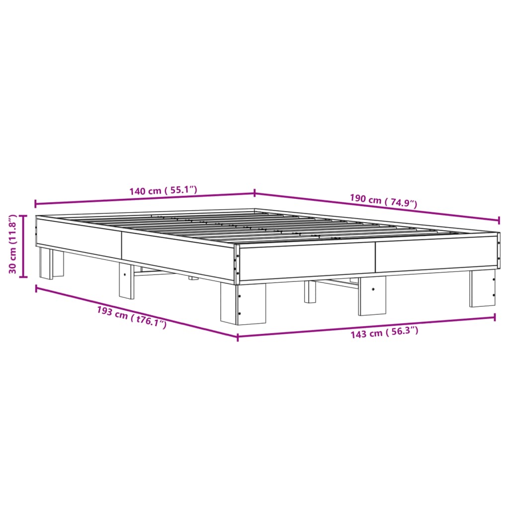 vidaXL Bed Frame without Mattress Brown Oak 140x190 cm