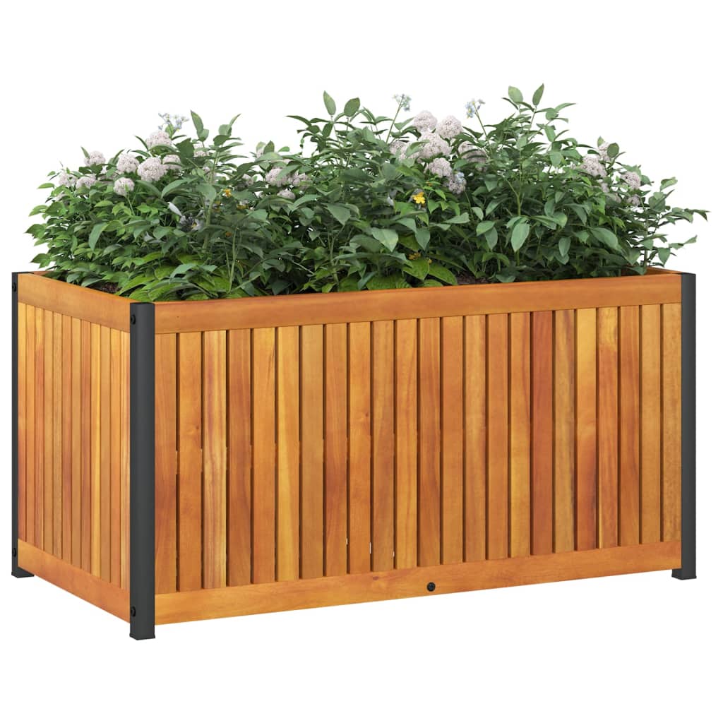 vidaXL Garden Planter | Natural wood with black steel