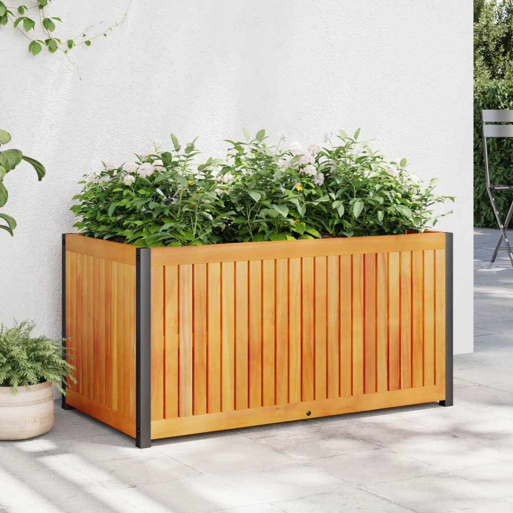 vidaXL Garden Planter | Natural wood with black steel