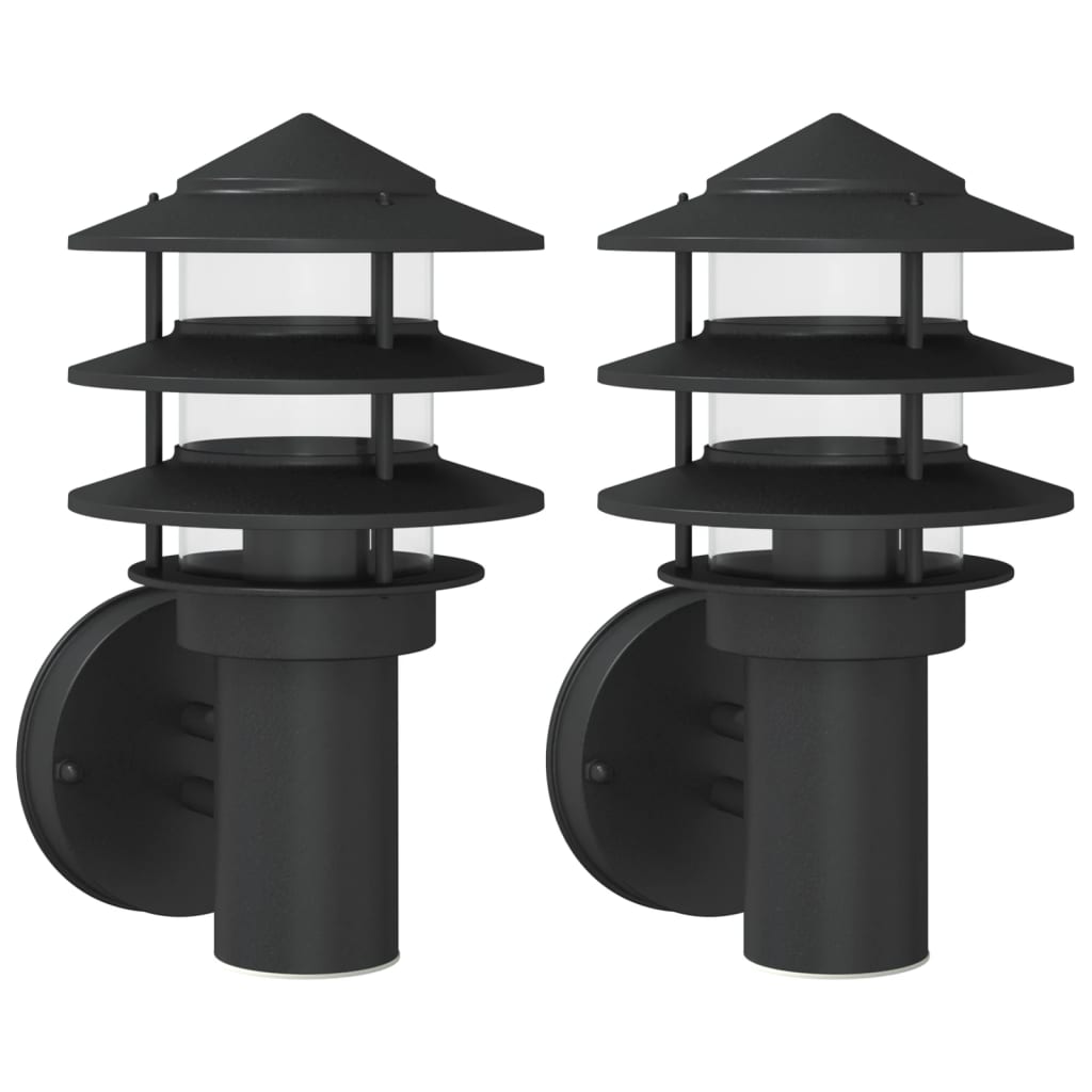 vidaXL Outdoor Wall Lights 2pcs Black Stainless Steel