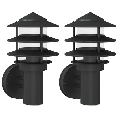 vidaXL Outdoor Wall Lights 2pcs Black Stainless Steel