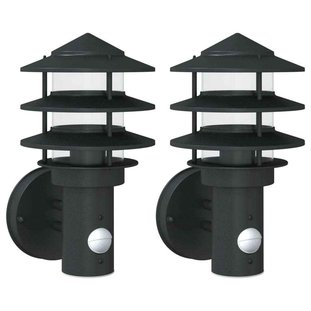 vidaXL Outdoor Wall Lights with Sensors 2pcs Black Stainless Steel