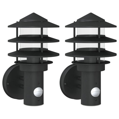 vidaXL Outdoor Wall Lights with Sensors 2pcs Black Stainless Steel