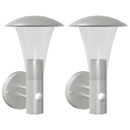 vidaXL Outdoor Wall Lights with Sensors 2pcs Silver Stainless Steel