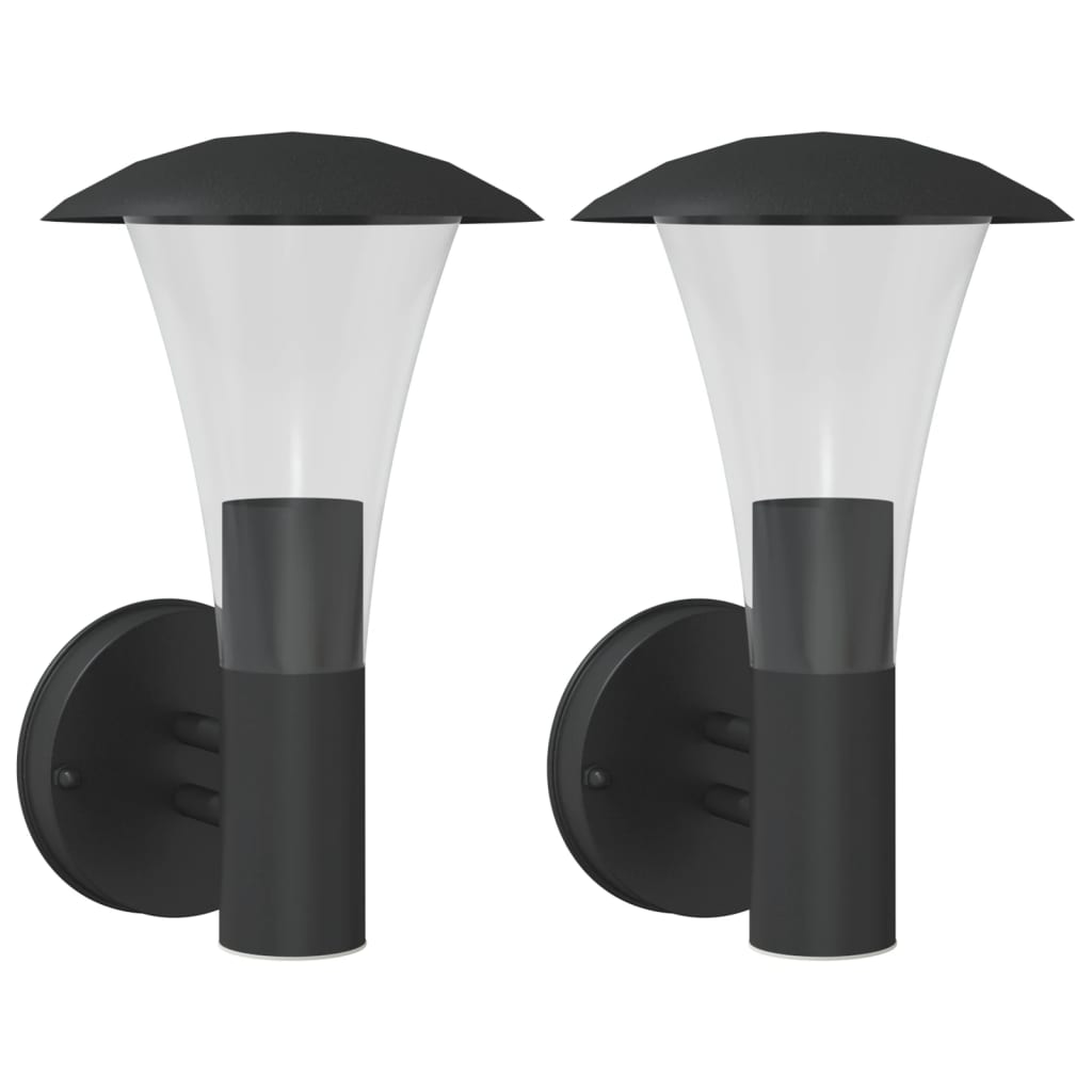 vidaXL Outdoor Wall Lights 2pcs Black Stainless Steel