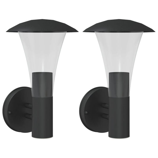 vidaXL Outdoor Wall Lights 2pcs Black Stainless Steel