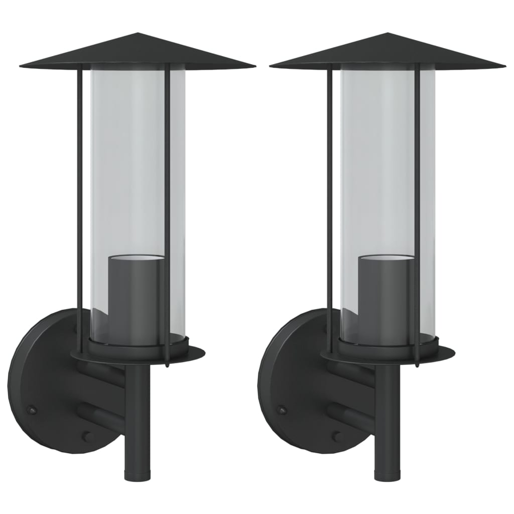 vidaXL Outdoor Wall Lights 2pcs Black Stainless Steel