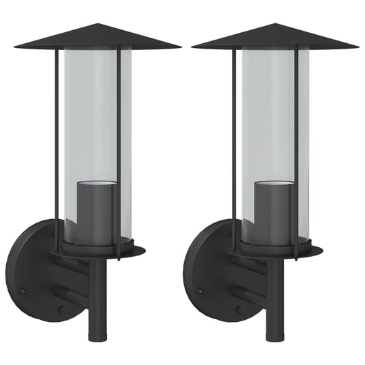 vidaXL Outdoor Wall Lights 2pcs Black Stainless Steel